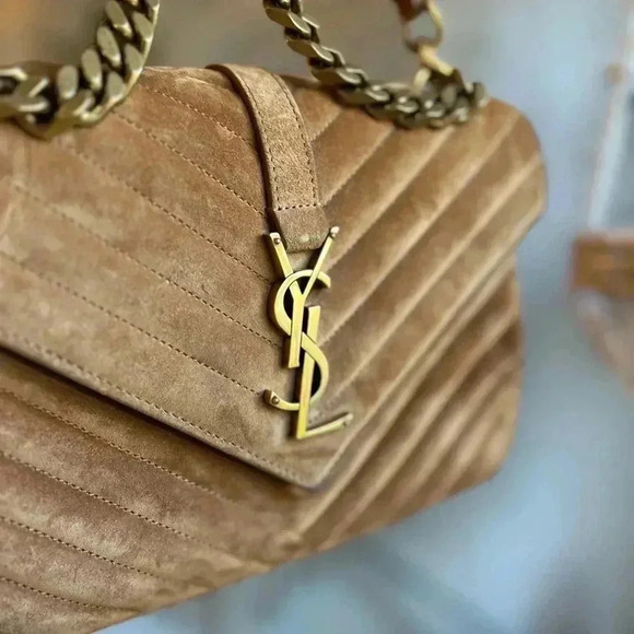 YSL Saint Laurent College Chain Bag Quilted Suede Designer Handbag Crossbody - Picture 6 of 16